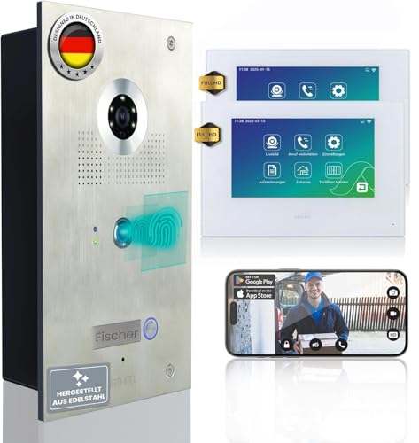 MATHFEL Video Türsprechanlage mit Kamera und Türöffner, 4 Draht IP System mit Fingerprint - Türklingel mit Kamera, Gegensprechanlage mit Türöffner, Sprechanlage mit Türöffner - WLAN Türklingel von Mathfel