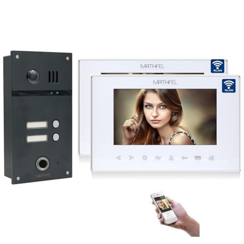 MATHFEL WLAN 2 Familienhaus Video Türsprechanlage mit Fingerprint, 2x 7'' Monitor, Touchscreen Full HD 170 Grad Kamera– Außenstation in Anthrazit von Mathfel