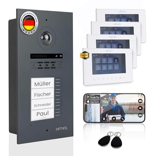 Mathfel 2 Draht Bus Technik 4 Familienhaus Video Türsprechanlage Gegensprechanlage Fischaugenkamera 170 Grad, 4x7'' Monitor mit WLAN, Aufputz Montage Mathfel 2 Draht Bus Technik 4 Familienhaus Video Türsprechanlage Gegensprechanlage Fischaugenkamera 170 Grad, 4x7'' Monitor mit WLAN, Aufputz Montage von Mathfel