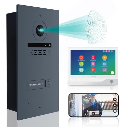 Mathfel 2-Draht Bus Video Türsprechanlage mit Gesichtserkennung & 2 Jahre Garantie – 7" Monitor, WLAN, 2MP HD Kamera, 170° Weitwinkel – Türklingel mit Kamera & Türöffner für 1-Familienhaus, Anthrazit von Mathfel
