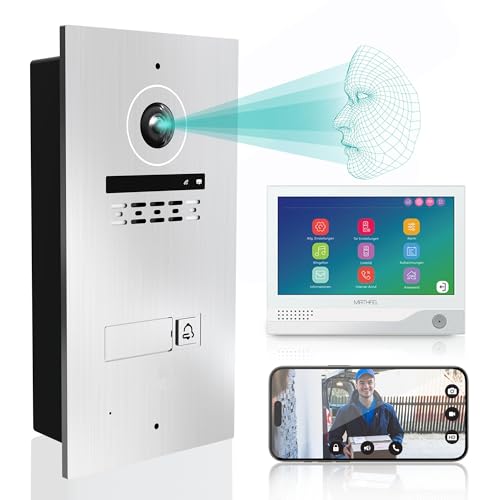 Mathfel 2-Draht Bus Video Türsprechanlage mit Gesichtserkennung & 2 Jahren Garantie – 7" Monitor, WLAN, 2MP HD Kamera, 170° Weitwinkel – Türklingel mit Kamera & Türöffner für 1-Familienhaus, Silber von Mathfel
