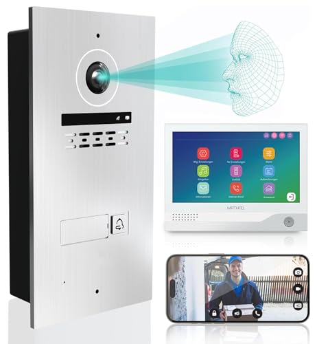Mathfel 2-Draht Bus Video Türsprechanlage mit Gesichtserkennung & 2 Jahren Garantie – 9" Monitor, WLAN, 2MP HD Kamera, 170° Weitwinkel – Türklingel mit Kamera & Türöffner für 1-Familienhaus, Silber von Mathfel