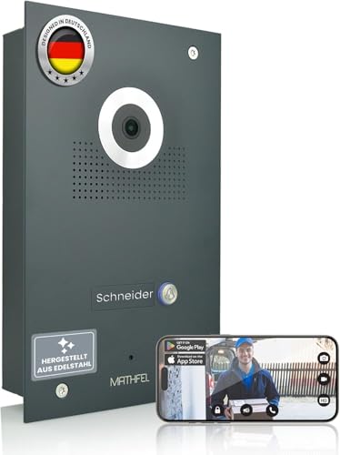 Mathfel IP WLAN Video Türsprechanlage 1-Familienhaus Anthrazit Unterputz - 170° Weitwinkel, Full-HD, Nachtsicht, App-Steuerung - IP Türklingel mit Kamera, Türklingelanlage WLAN von Mathfel