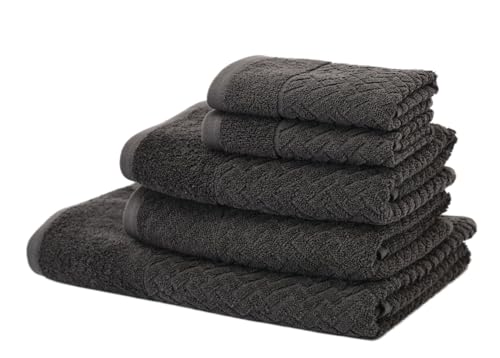 Mathome Handtuch Set 5-teilig – 100% Baumwolle – Schwarz – 1x Badetuch 70x140, 2X Gesichtshandtücher 50x70, 2X Gästehandtücher 30x50 – Weich & Saugfähig – Pflegeleicht – Made in Turkey (Anthrazit) von Mathome
