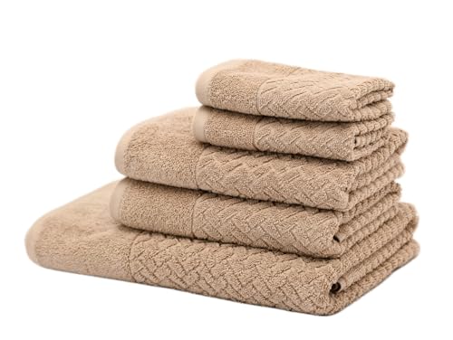 Mathome Handtuch Set 5-teilig – 100% Baumwolle – Schwarz – 1x Badetuch 70x140, 2X Gesichtshandtücher 50x70, 2X Gästehandtücher 30x50 – Weich & Saugfähig – Pflegeleicht – Made in Turkey (Karamell) von Mathome