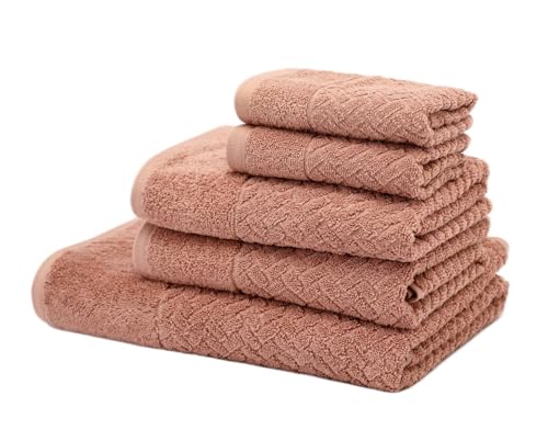 Mathome Handtuch Set 5-teilig – 100% Baumwolle – Schwarz – 1x Badetuch 70x140, 2X Gesichtshandtücher 50x70, 2X Gästehandtücher 30x50 – Weich & Saugfähig – Pflegeleicht – Made in Turkey (Rose) von Mathome