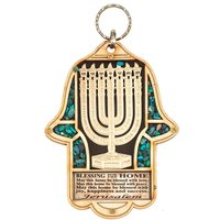 Matiel Good Luck Home Blessing Hamsa Hand Mit Goldener Menorah Verziert Turquoise Edelsteine Repräsentieren Spiritualität Und Frieden Energie Steine von MatielArt