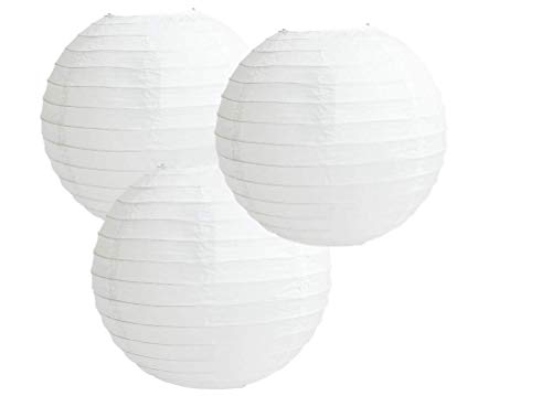 Papierlaternen, gemischte Farben, 3er-Pack runde Papierlaternen, Lampenschirm, Party-Dekoration (ganz weiß, 25 cm) von Matissa