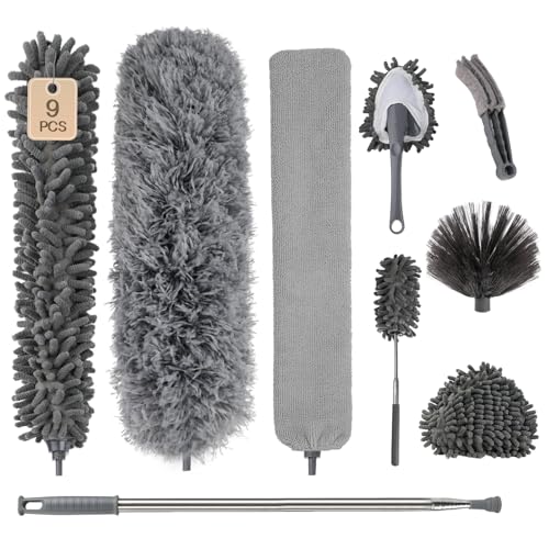Staubwedel Teleskop Waschbar, Staubwischer Mikrofaser Edelstahl Teleskop Stange und Verbiegbare Eckbesen Kann Bis zu 240CM Verlängert Werden Staubwedel ist für Jeden Platz im Haus Geeignet (9PCS) von Mative