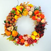 Herbst-Ernte-Kranz Erntedank-Kürbis, Früchte Und Türschmuck von OnlyNaturalWreaths