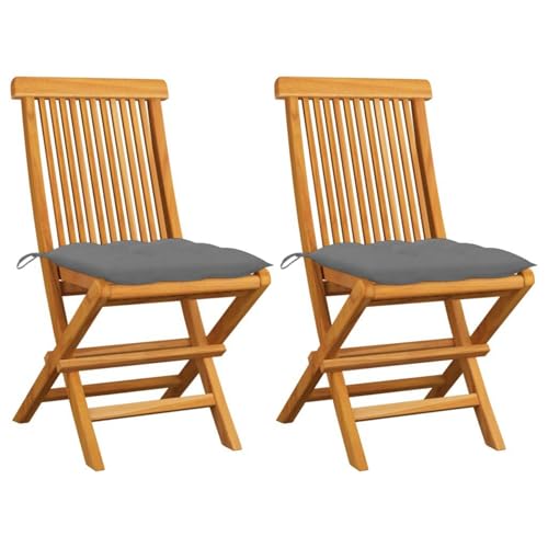 Gartenstühle 2 Stück aus Massiv Teakholz mit Grau Kissen,robust, langlebig & komfortabel,ideal für Terrasse, Balkon & Garten von Matomn