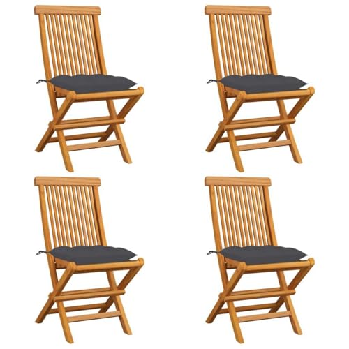 Gartenstühle 4 Stück aus Massiv Teakholz mit Anthrazit Kissen Kissen,robust, langlebig & komfortabel,ideal für Terrasse, Balkon & Garten von Matomn