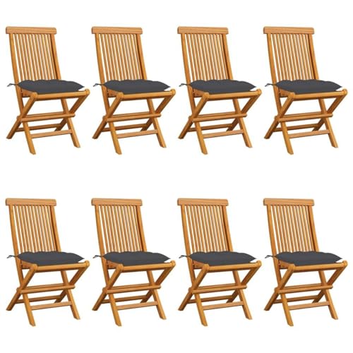 Gartenstühle 8 Stück aus Massiv Teakholz mit Anthrazit Kissen Kissen,robust, langlebig & komfortabel,ideal für Terrasse, Balkon & Garten von Matomn