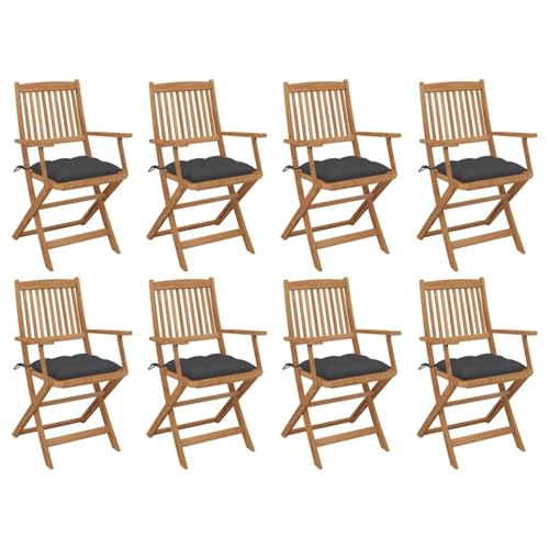 Klappbare Gartenstühle mit Kissen 8 STK. Massivholz Akazie 54x57x91cm von Matomn
