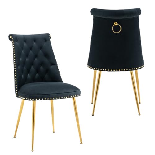 Matomn Designer Esszimmerstühle 2er-Set Tiefschwarz (51x62x88cm) - Luxus Samtbezug & metallische Akzente - Ergonomisch geformte Sitzschale - Einfach zu reinigen von Matomn