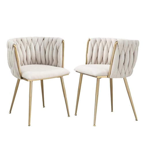 Matomn Esszimmerstuhl-Set 2er Leinen - Elfenbein (55x46x74cm) - Eisenfüße & gepolsterter Sitz - Moderner Metallrahmen - Für Kücheninsel/Homeoffice von Matomn