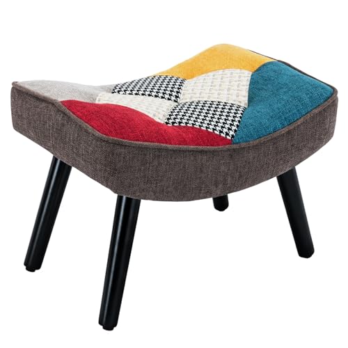 Matomn Fußhocker Holzbeine Leinen-Patchwork, bunt, für Wohnzimmer Schlafzimmer, 51 * 38 * 37 cm Matomn Fußhocker Holzbeine Leinen-Patchwork, bunt, für Wohnzimmer Schlafzimmer, 51 * 38 * 37 cm von Matomn