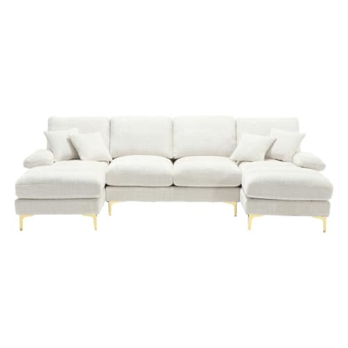 Matomn Modernes Chenille U-Form Sektionssofa,Doppelte Liegefunktion,Für Wohnzimmer Schlafzimmer Büro,Wohnung Villa & Kaminbereich (Beige) von Matomn