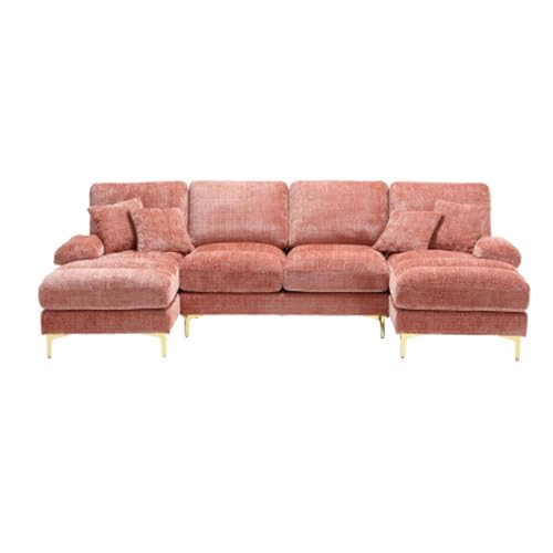 Matomn Modernes Chenille U-Form Sektionssofa,Doppelte Liegefunktion,Für Wohnzimmer Schlafzimmer Büro,Wohnung Villa & Kaminbereich (Rosa) von Matomn