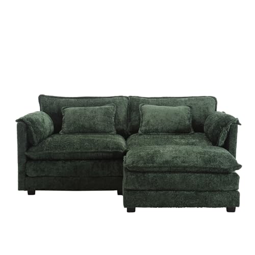 Matomn HomeMiYN Modernes Minimalistisches 2-Sitzer Sofa mit Fußstütze, Chenille-Stoff & Seitlichen Ablagefächern,Bequem mit Kissen, Geräumig für Wohn und Schlafzimmer (Smaragdgrün) von Matomn