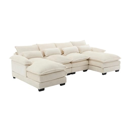 Matomn Modernes U-Förmiges 4-Sitzer Sofa mit 4 Lendenkissen,Ergonomisches Design, Wohnzimmersofa mit Holzstruktur und Eisenrahmen, Modulares Wohnzimmer-Sofa für Langlebigkeit (Beige) von Matomn