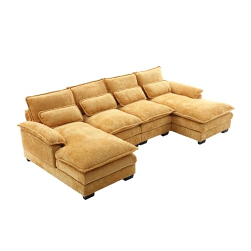 Matomn Modernes U-Förmiges 4-Sitzer Sofa mit 4 Lendenkissen,Ergonomisches Design, Wohnzimmersofa mit Holzstruktur und Eisenrahmen, Modulares Wohnzimmer-Sofa für Langlebigkeit (Gelb) von Matomn