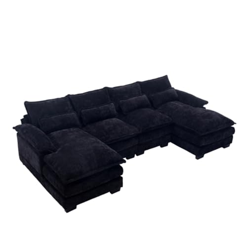 Matomn Modernes U-Förmiges 4-Sitzer Sofa mit 4 Lendenkissen,Ergonomisches Design, Wohnzimmersofa mit Holzstruktur und Eisenrahmen, Modulares Wohnzimmer-Sofa für Langlebigkeit (Schwarz) von Matomn