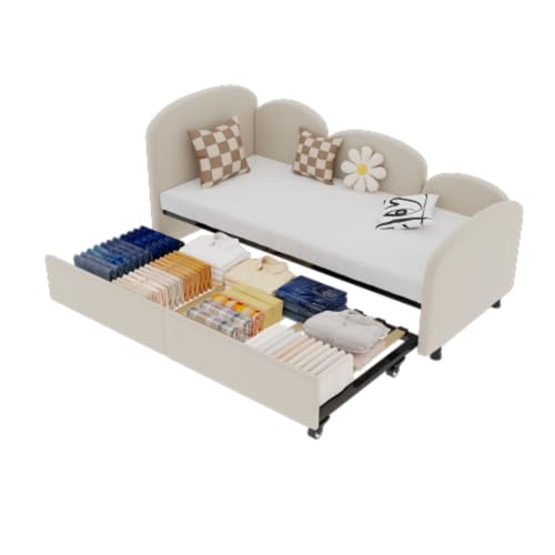 Matomn SOFTSEA Tagliege mit Stauraum,Samtgepolsterte Sofa-Tagliege,Für Schlafzimmer Wohnzimmer & Kinderzimmer,Modernes Kombidesign mit Schubladen (Beige) von Matomn