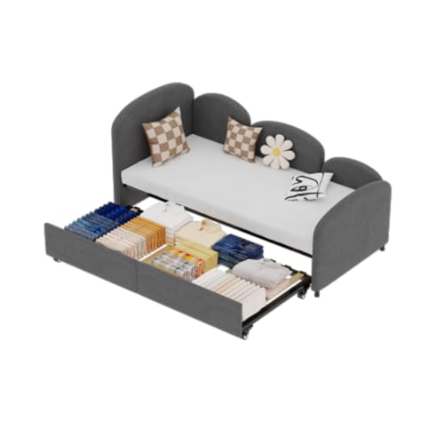 Matomn SOFTSEA Tagliege mit Stauraum,Samtgepolsterte Sofa-Tagliege,Für Schlafzimmer Wohnzimmer & Kinderzimmer,Modernes Kombidesign mit Schubladen (Dunkelgrau) von Matomn