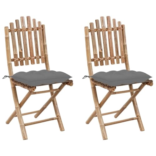 Matomn Klappbare 2 Stück Gartenstühle aus Bambus mit Kissen, Leicht tragbar, wetterfest & UV-beständig,Ideal für Balkon, Terrasse & Außenbereich von Matomn