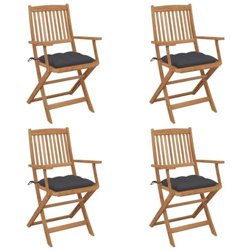 Matomn Klappstühle aus Akazieholz 4 Stück mit Kissen Hochwertige Verarbeitung, atmungsaktiv & perfekt für Balkon und Terrasse von Matomn