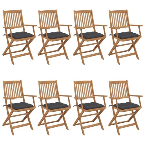 Matomn Klappstühle aus Akazieholz 8 Stück mit Kissen Hochwertige Verarbeitung, atmungsaktiv & perfekt für Balkon und Terrasse von Matomn