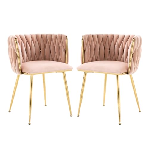 Matomn Luxus Esszimmerstuhl-Set 2er - Rosé Samt (55.5x54x74cm) - Handgewebte Lehne & stabile Goldfüße - Wartungsfreie Oberfläche von Matomn