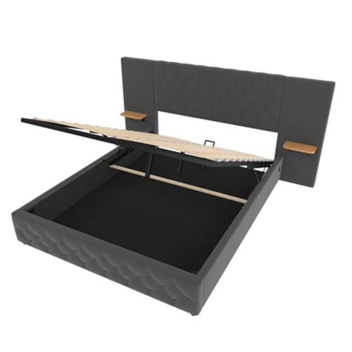 Matomn Modernes Bett 140x200 cm - Mit LED-Kopfteil, USB & Hydraulik-Stauraum - Grau von Matomn