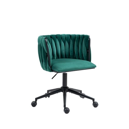 Matomn Samtweicher Bürostuhl, 360° drehbar, One-Touch-Höhenverstellung, Hohlkreuz-Design, handgeflochtene Rückenlehne Grün von Matomn