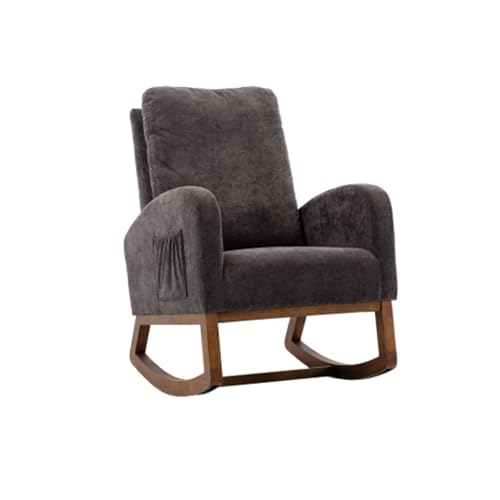 Matomn Schaukelstuhl im Mid-Century Modern-Stil, Schaukelstuhl für das Kinderzimmer, gepolsterter hoher Rücken Grau von Matomn