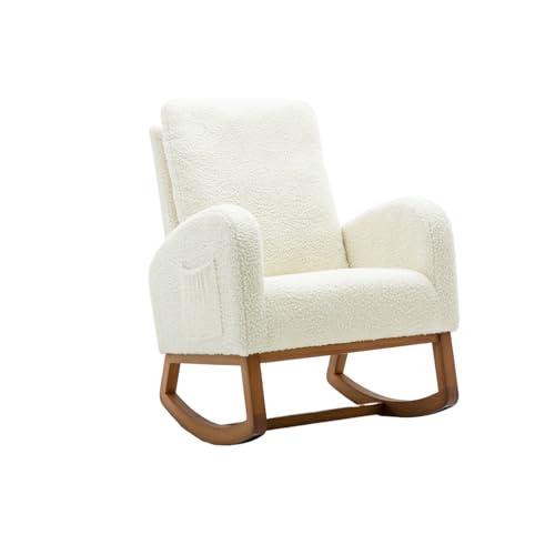 Matomn Schaukelstuhl im Mid-Century Modern-Stil, Schaukelstuhl für das Kinderzimmer, gepolsterter hoher Rücken Weiß Matomn Schaukelstuhl im Mid-Century Modern-Stil, Schaukelstuhl für das Kinderzimmer, gepolsterter hoher Rücken Weiß von Matomn