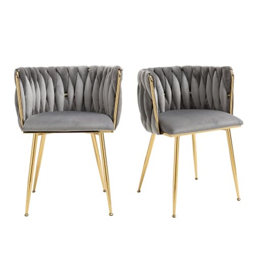 Moderne Esszimmerstühle 2er-Pack - Grau Samt (55.5x54x74cm) - Goldene Metallbeine & abnehmbare Kissen - Platzsparend - Für kleine Räume von Matomn