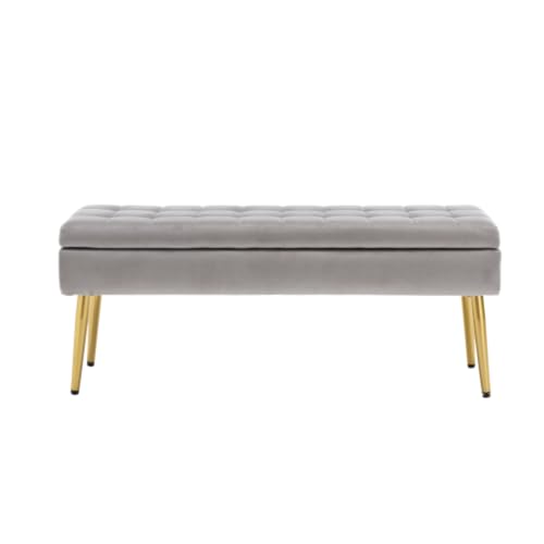 Moderne minimalistische Aufbewahrungsbank mit goldenen Metallbeinen, gepolsterte Samtbank, einfach zu montierende multifunktionale Nachttischbank,Grau von Matomn