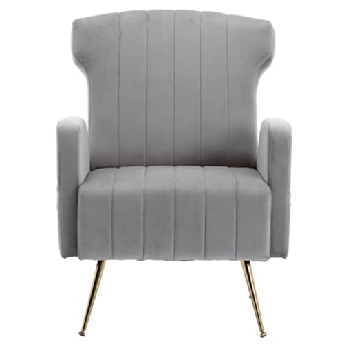 Samt Wingback dekorativen Stuhl mit Metallic Gold Beinen Grau von Matomn