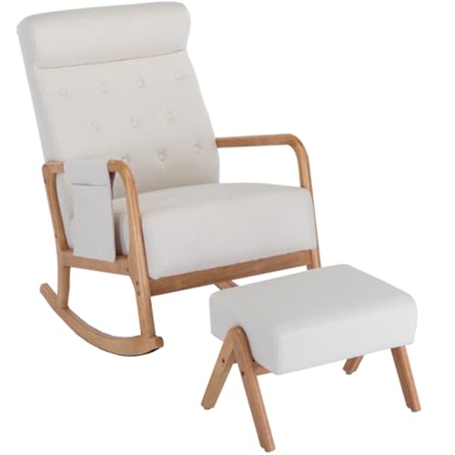 Wohnzimmer Bequemer Schaukelstuhl mit Ottomane Beige Wohnzimmer Bequemer Schaukelstuhl mit Ottomane Beige von Matomn