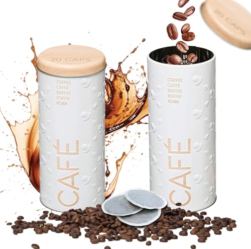 Matosch 2X kaffeepads aufbewahrung-Metalldose für Kaffeepads,kaffeepads behälter,Kaffeespender Paddose,Kaffeebox Pads (Weiß) von Matosch