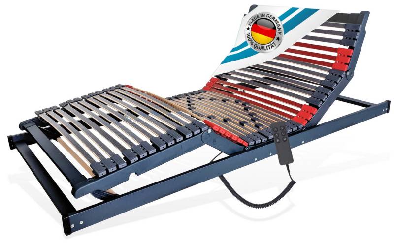 Lattenrost mit Motor Terra Med Flachmotor Elektrisch (Bettkastengeeignet) komplett Montiert, Matratzen Perfekt, Kopfteil elektrisch, Fußteil elektrisch, Größen 90x200cm, 100x200cm, 120x200cm 140x200cm,80x200cm, 90x190cm, kein Raumbedarf unterhalb des Rahmens, mit Härteverstellung von Matratzen Perfekt