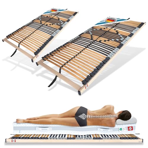 Matratzen Perfekt 7-Zonen Lattenrost 2er Set 70x200 cm 8,5 cm hoch orthopädisch Kopf- und Fußteil starr Lattenrahmen mit Härte-Regulierung Kautschukaufhängungen und 42 Leisten von Matratzen Perfekt