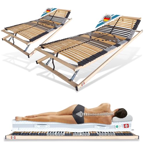 Matratzen Perfekt 2er Set Lattenrost 80x200 cm 8,5 cm Hoch 7-Zonen Rahmen mit 42 Leisten Kopf- & Fußteil verstellbar Härtegrad-Regulierung orthopädisch bis 200 kg Trio-Kautschukaufhängung von Matratzen Perfekt