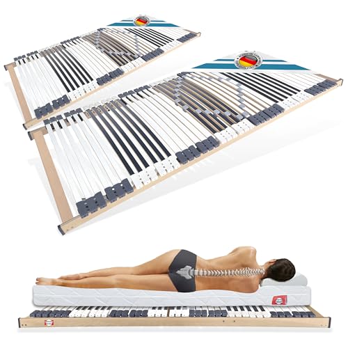Matratzen Perfekt 7-Zonen Lattenrost orthopädisch, 90 x 200 cm, 2er Set – Kopf- und Fußteil starr, Lattenrahmen mit Härte-Regulierung, Kautschukaufhängungen und 42 Leisten von Matratzen Perfekt