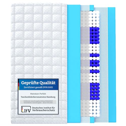 Matratzen Perfekt 9-Zonen Taschenfederkern Hamburg Deluxe – 160 x 200 cm Härtegrad H3 mittelfest Höhe 23 cm hoher Punktelastizität waschbarer Bezug (60°C) von Matratzen Perfekt