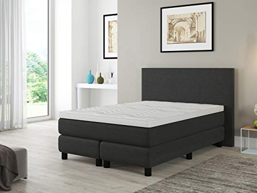 Matratzen Perfekt Boxspringbett Florenz, 140 x 200 cm – Doppelbett mit 7-Zonen Federkernmatratze und Kaltschaum Topper, Härtegrad H3, Höhe Bett-Auflage 5 cm, Schwarz von Matratzen Perfekt