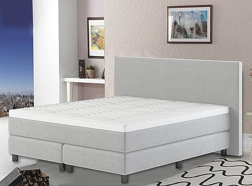 Matratzen Perfekt Boxspringbett Florenz, 140 x 200 cm – Doppelbett mit 7-Zonen Federkernmatratze und Kaltschaum Topper, Härtegrad H5, Höhe Bett-Auflage 5 cm, Grau von Matratzen Perfekt