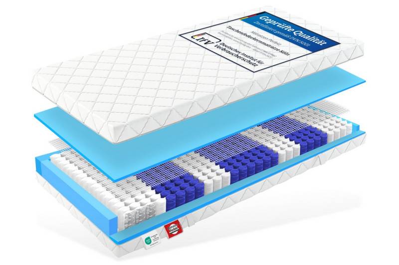 Taschenfederkernmatratze KÖLN, mit 7 ZONEN Federkern, BELASTBAR BIS 160 KG, Matratzen Perfekt, 20 cm hoch, (90x200 cm 140x200 cm & alle Größen, ORTHOPÄDISCHE KÖRPERANPASSUNG), Zertifizierte Qualität von Matratzen Perfekt